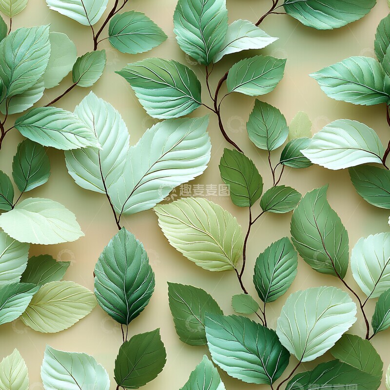 高清大图下载【趣麦麦图】绿叶粉底纹样