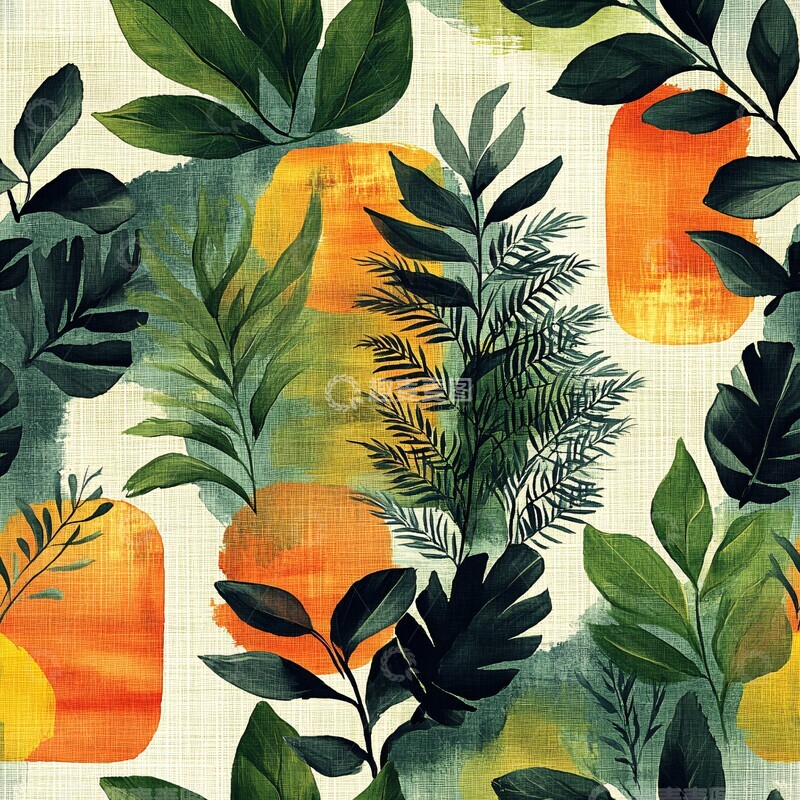 高清大图下载【趣麦麦图】绿叶蕨类抽象图案1