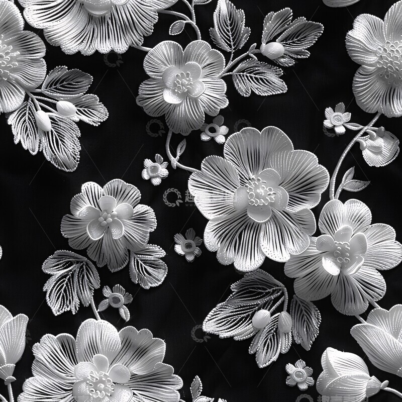 高清大图下载【趣麦麦图】白花黑底蕾丝图案