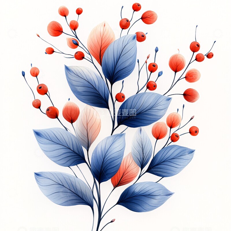 高清大图下载【趣麦麦图】-白叶蓝边红果植物3