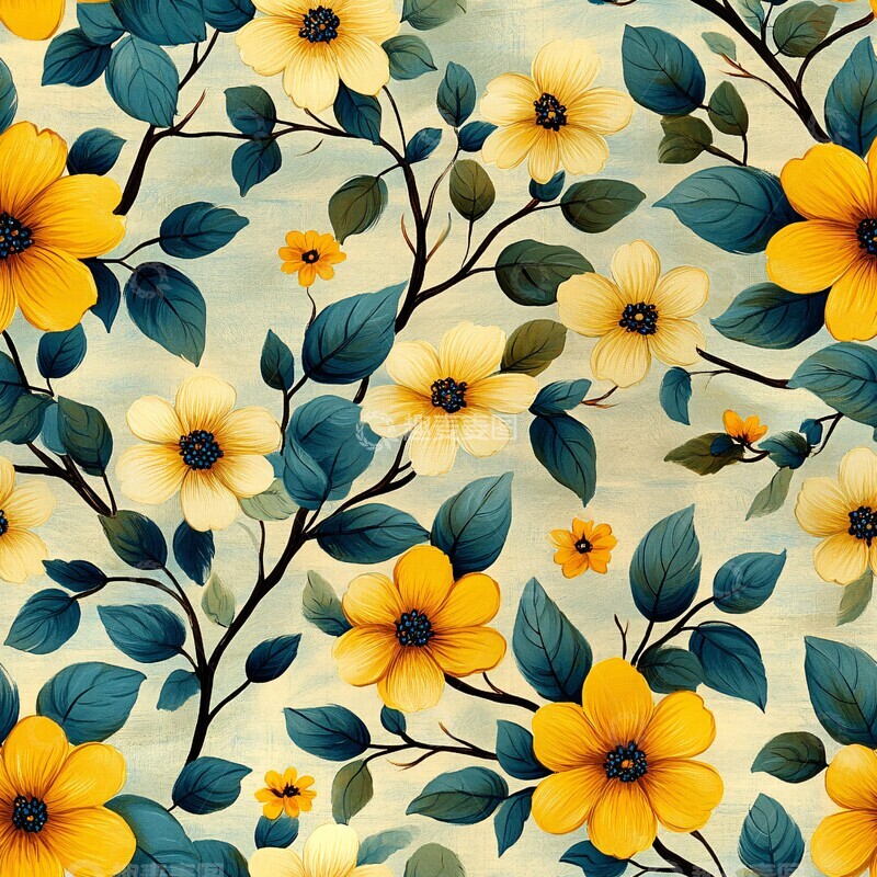 高清大图下载【趣麦麦图】黄色花朵纹样3