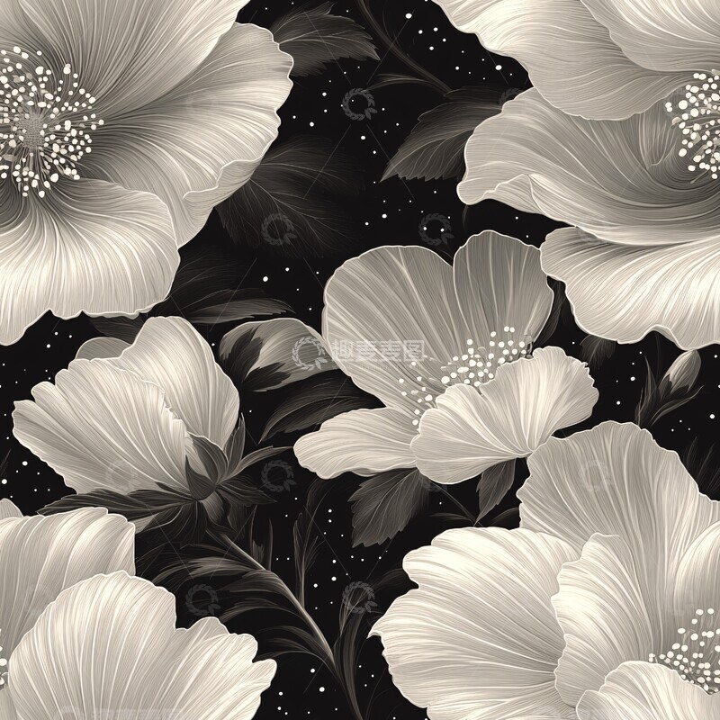 高清大图下载【趣麦麦图】黑白花朵图案4