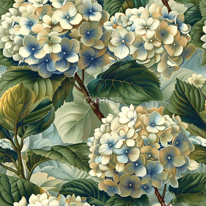 高清大图下载【趣麦麦图】绣球花簇与绿叶3