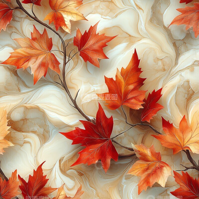 高清大图下载【趣麦麦图】秋叶与大理石纹1