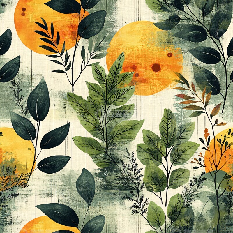 高清大图下载【趣麦麦图】绿叶蕨类抽象图案