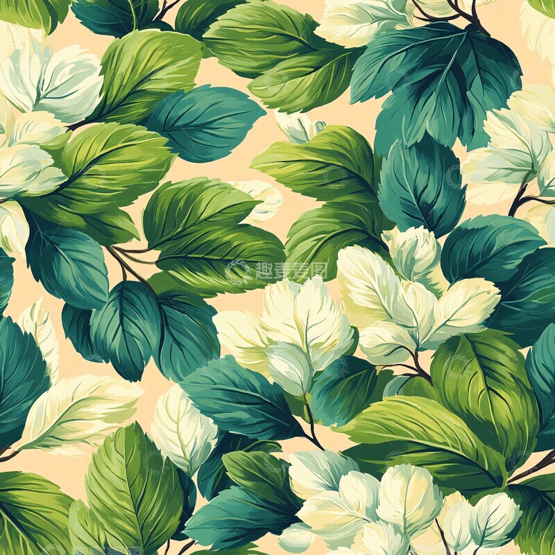 高清大图下载【趣麦麦图】绿叶粉底纹样1