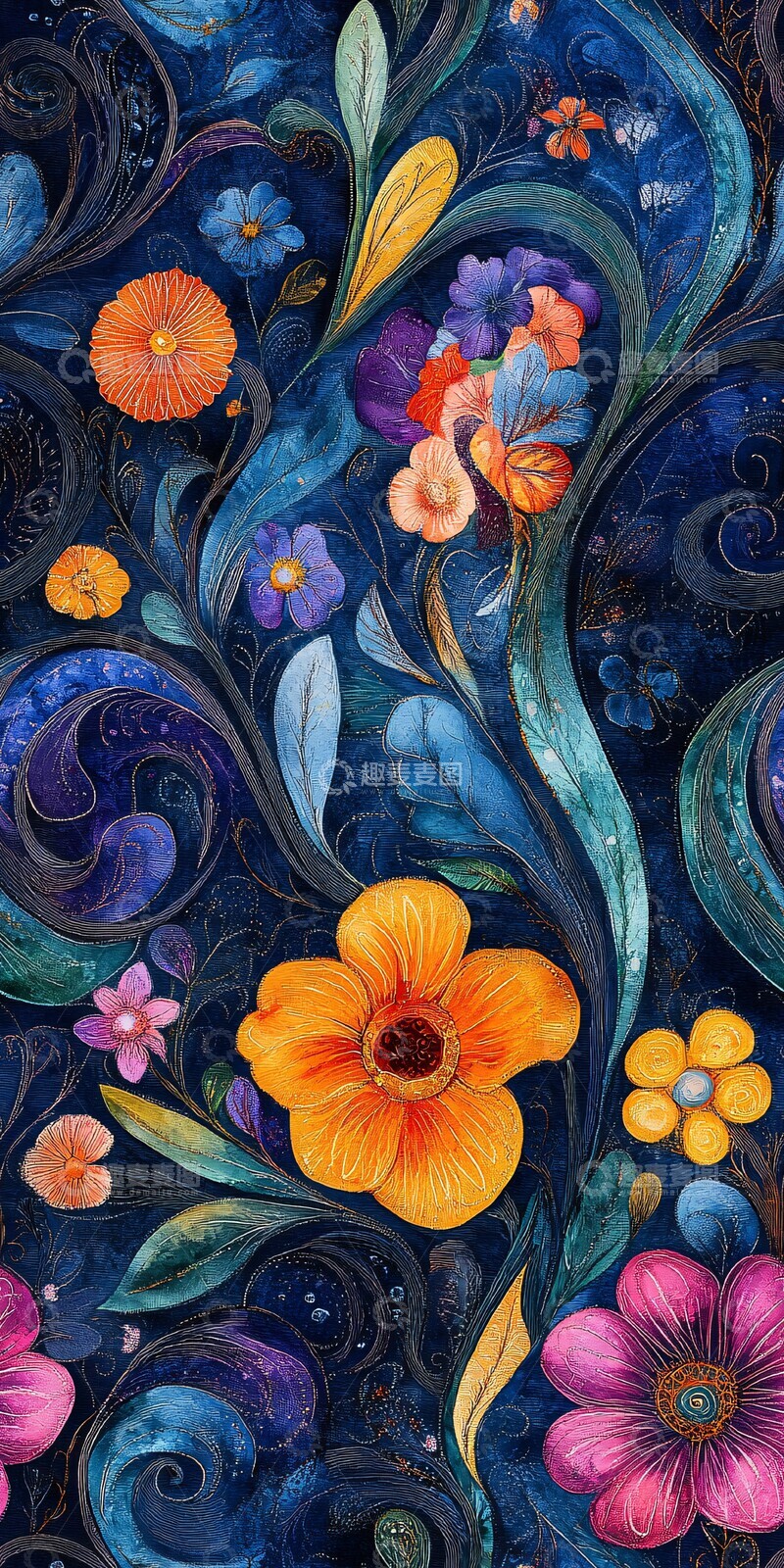 高清大图下载【趣麦麦图】蓝色水彩印花1