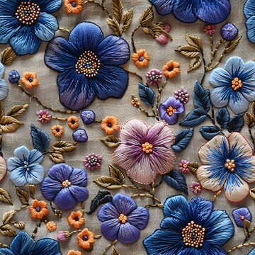 蓝紫花簇刺绣设计2