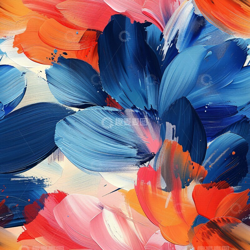 高清大图下载【趣麦麦图】蓝桃奶油花卉纹样