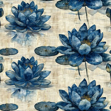 蓝绿莲叶图案布1