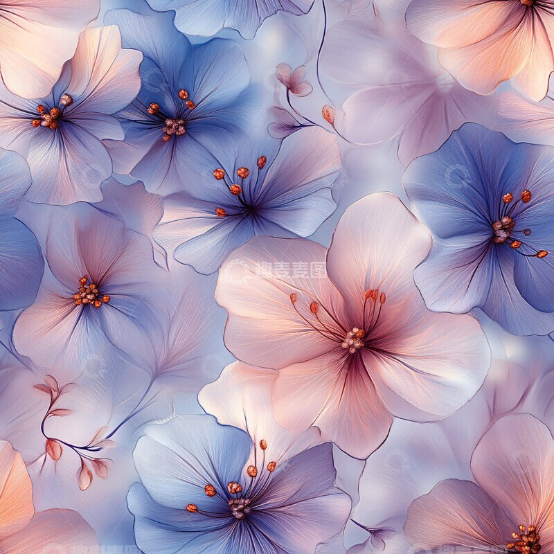 高清大图下载【趣麦麦图】粉色花朵与蝴蝶