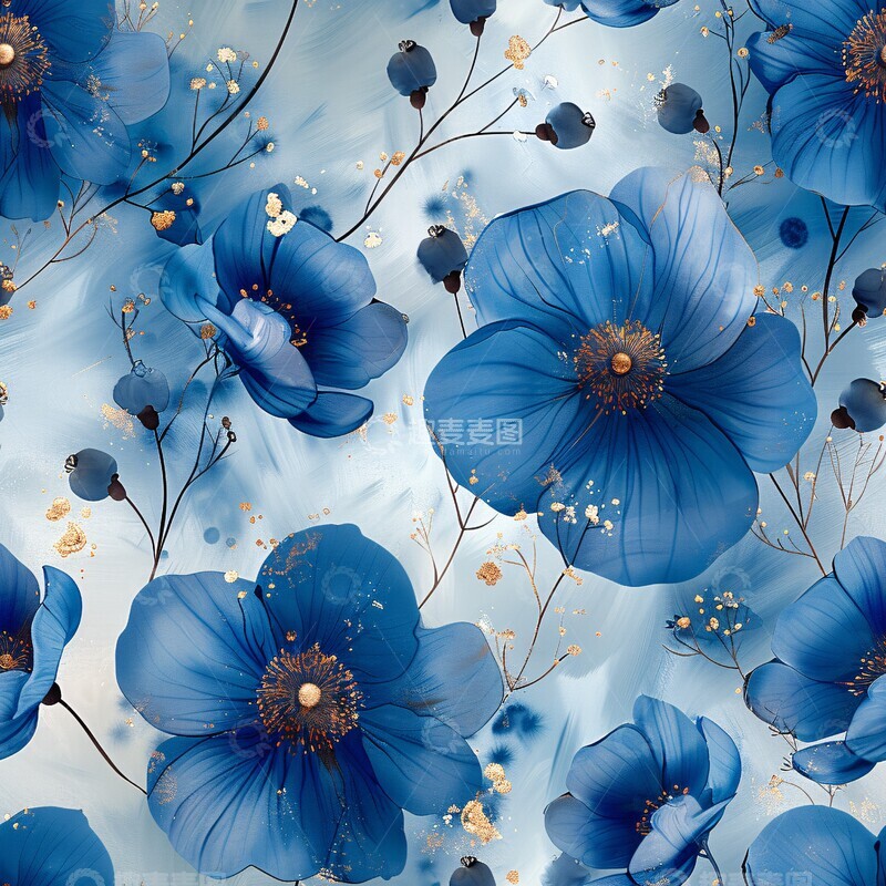 高清大图下载【趣麦麦图】蓝白花朵图案设计2