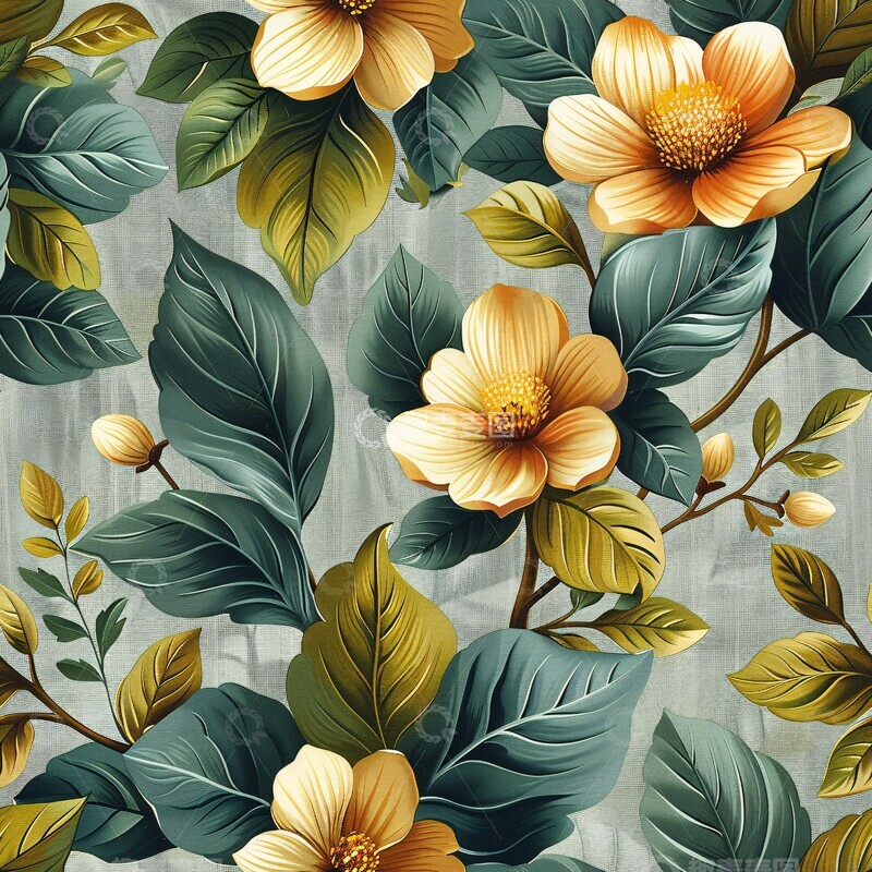 高清大图下载【趣麦麦图】粉色绿叶花卉图案