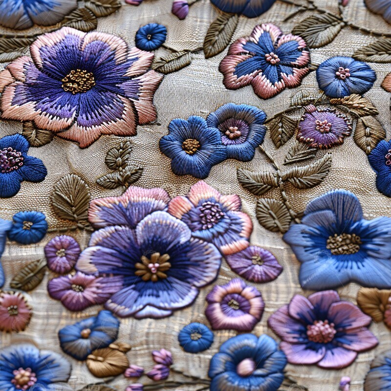 高清大图下载【趣麦麦图】蓝紫花簇刺绣设计