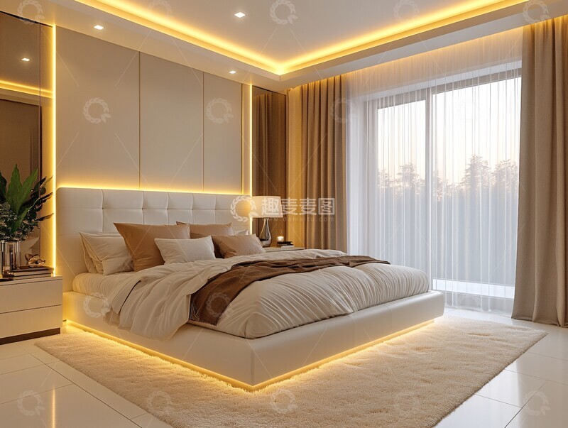 高清大图下载【趣麦麦图】白色皮床卧室设计2