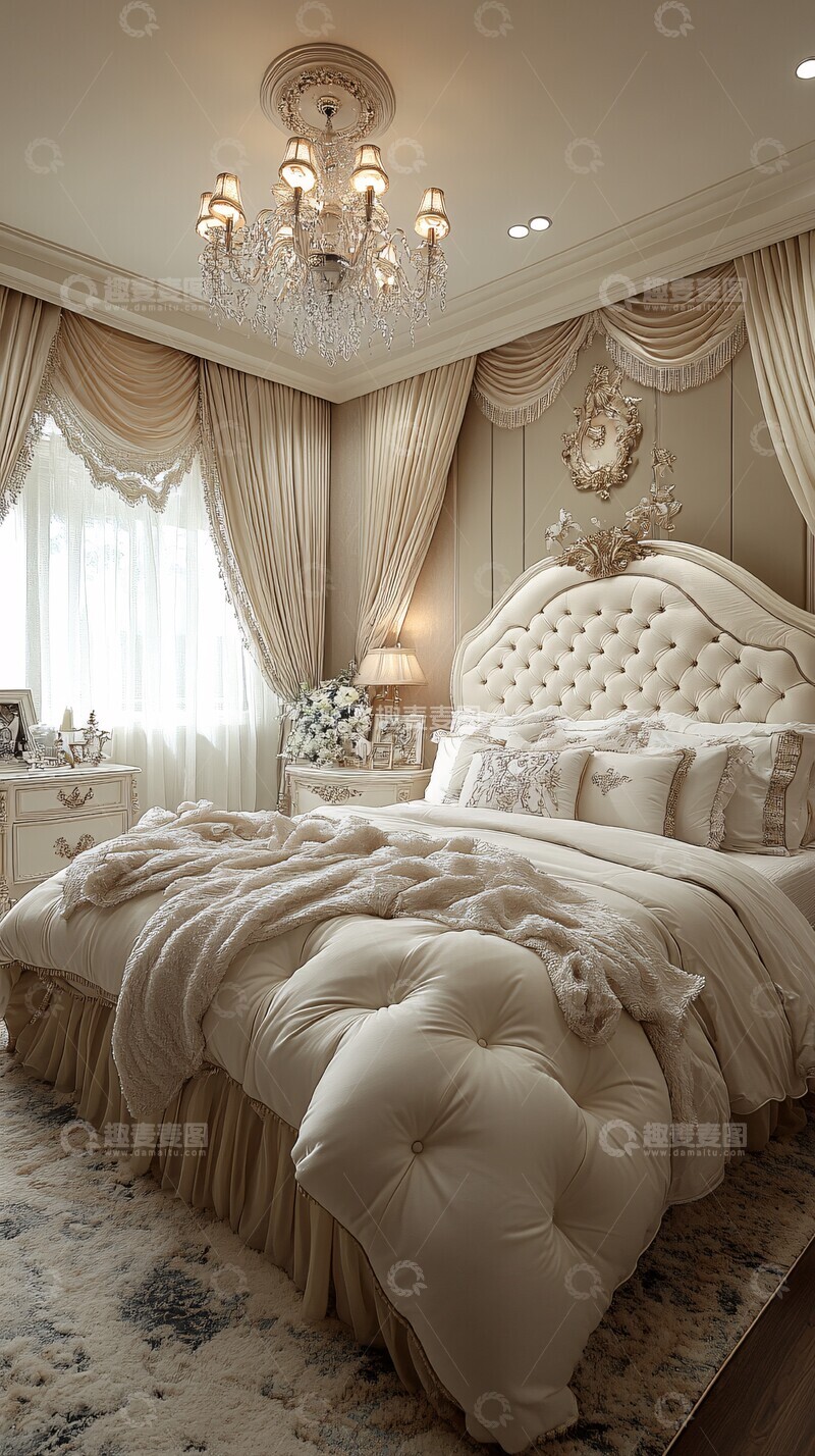 高清大图下载【趣麦麦图】白色软床化妆台1