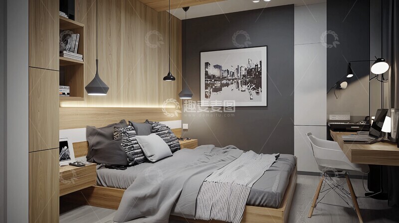 高清大图下载【趣麦麦图】北欧卧室灯具布局2