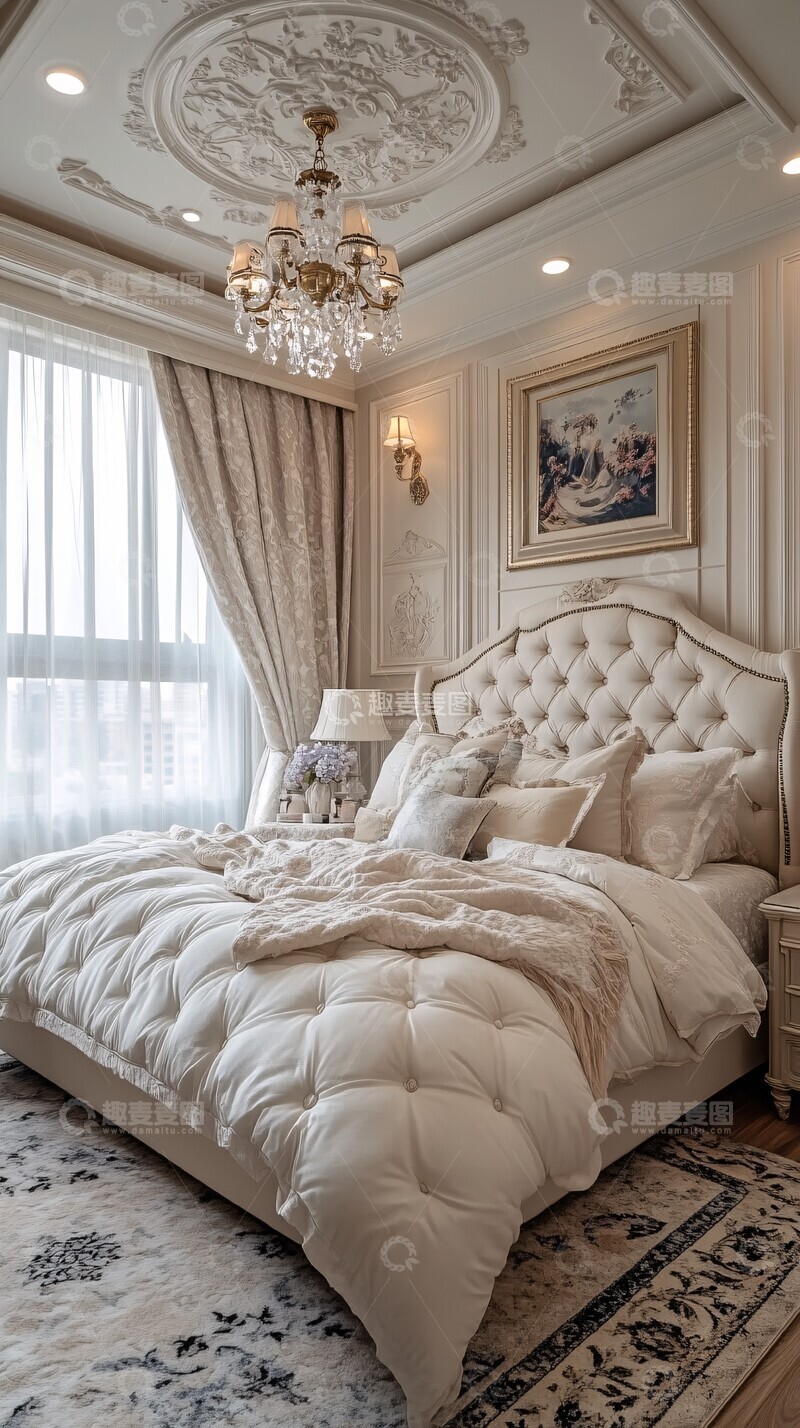 高清大图下载【趣麦麦图】白色软床化妆台