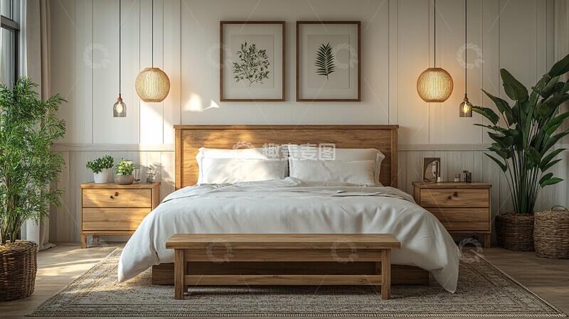 高清大图下载【趣麦麦图】白墙木饰主卧设计3