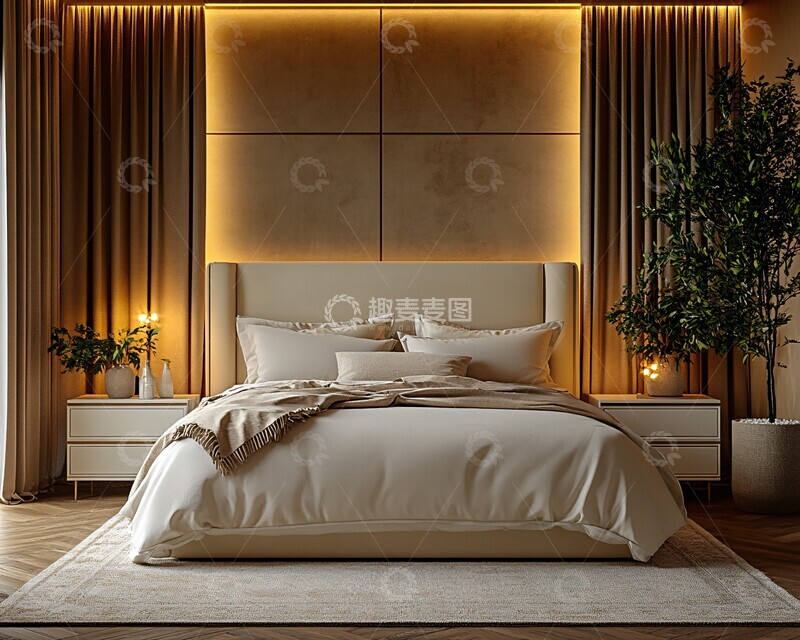 高清大图下载【趣麦麦图】奶油色皮质床头板1