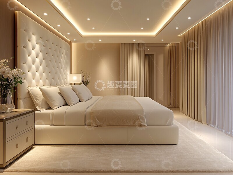 高清大图下载【趣麦麦图】白色皮床卧室设计