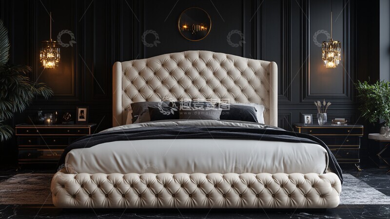 高清大图下载【趣麦麦图】米色床头板床