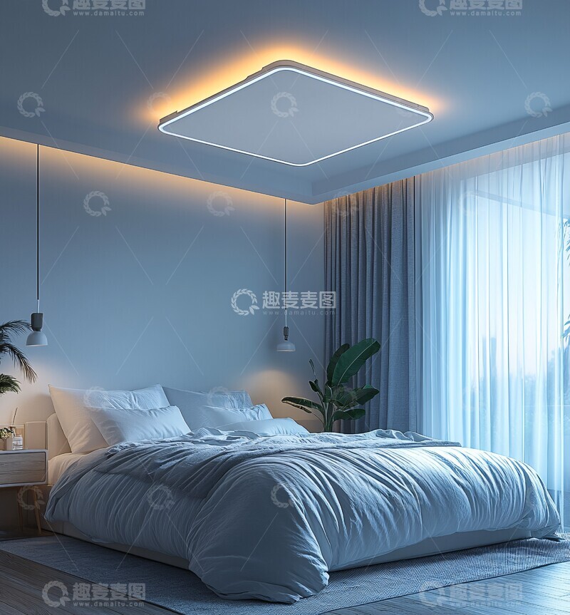 高清大图下载【趣麦麦图】方形灯与床影