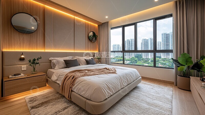 高清大图下载【趣麦麦图】全平面镜墙卧室背景