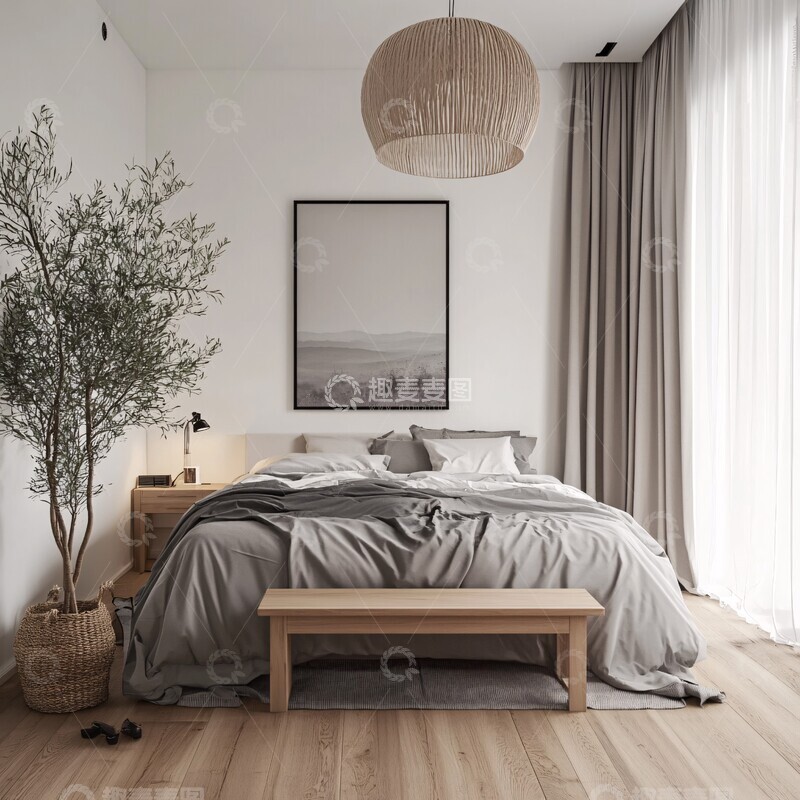 高清大图下载【趣麦麦图】木地板大床卧室3