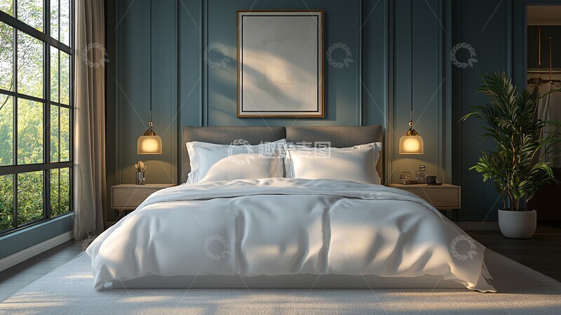 高清大图下载【趣麦麦图】白色床品单幅画