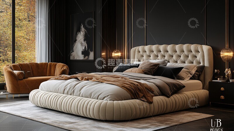 高清大图下载【趣麦麦图】米色床头板床2