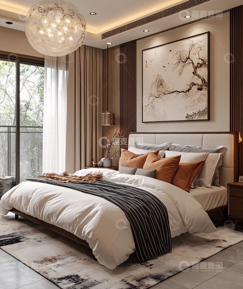 高清大图下载【趣麦麦图】白色窗帘灰瓷砖卧室1