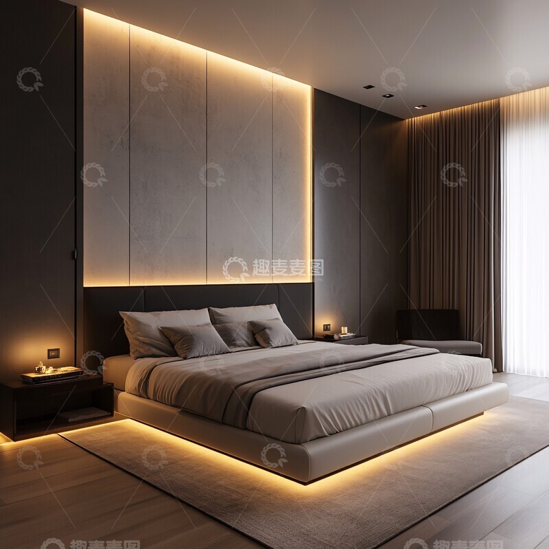 高清大图下载【趣麦麦图】白色床黑色床头板2