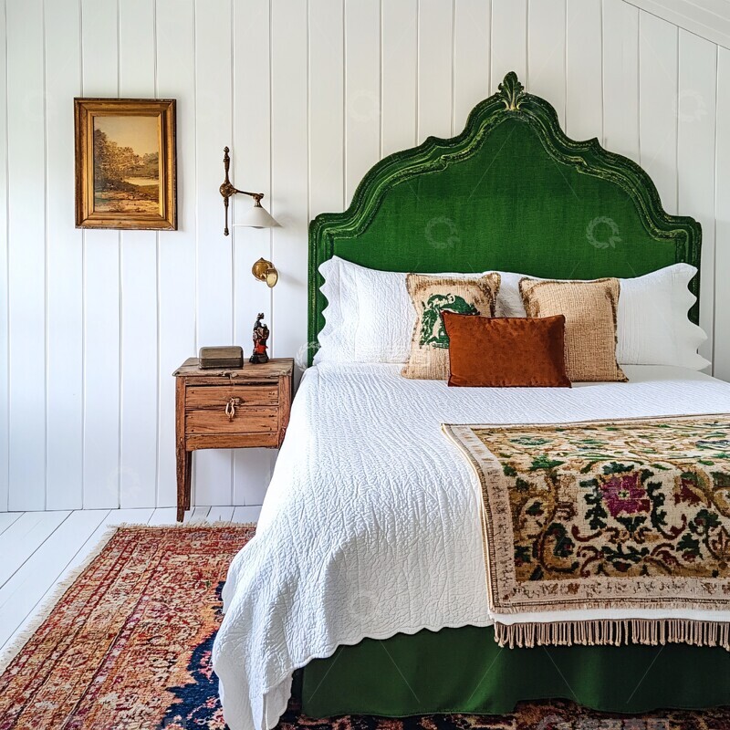 高清大图下载【趣麦麦图】复古绿床头温暖卧室