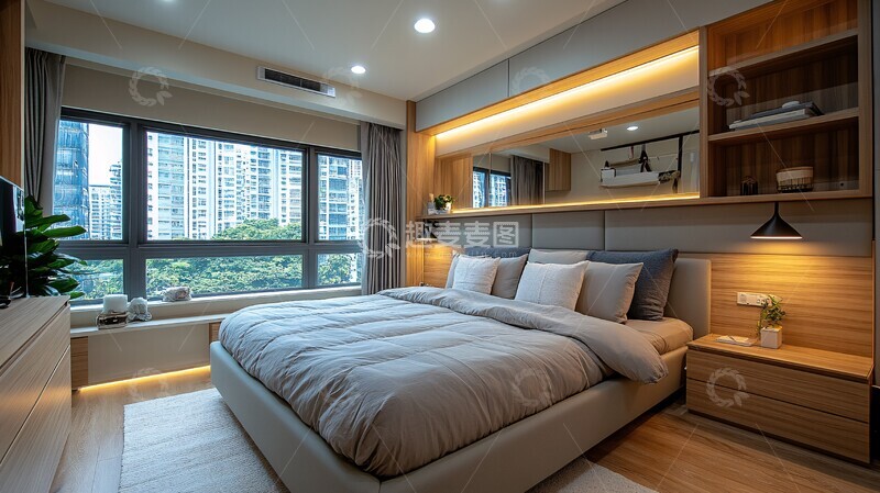 高清大图下载【趣麦麦图】全平面镜墙卧室背景2