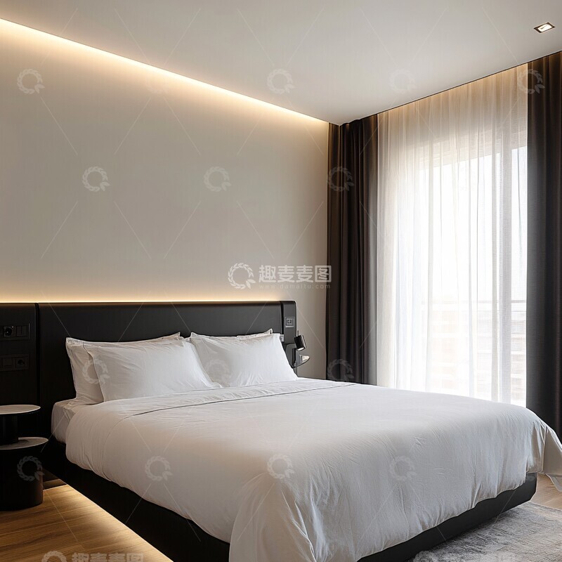 高清大图下载【趣麦麦图】白色床黑色床头板3