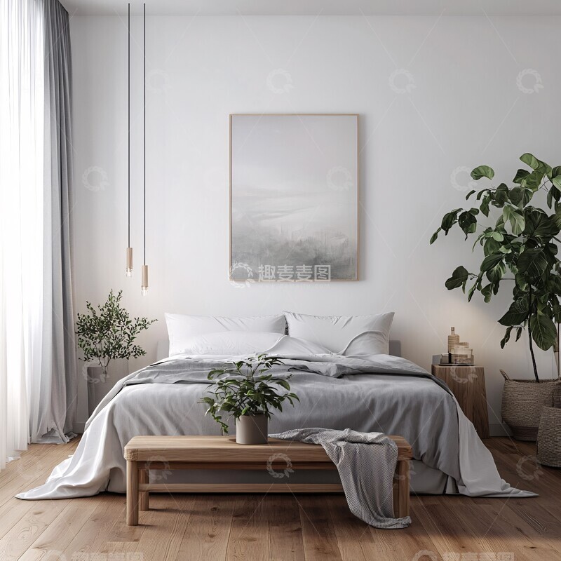 高清大图下载【趣麦麦图】木地板大床卧室1
