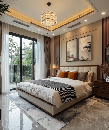 白色窗帘灰瓷砖卧室2