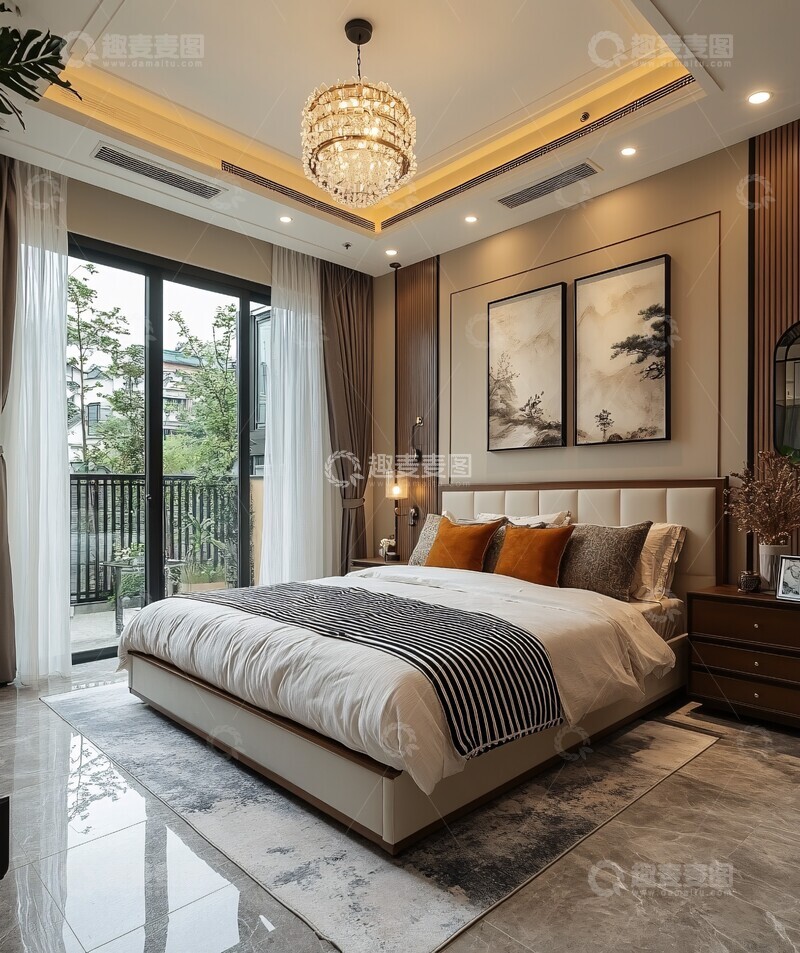 高清大图下载【趣麦麦图】白色窗帘灰瓷砖卧室2