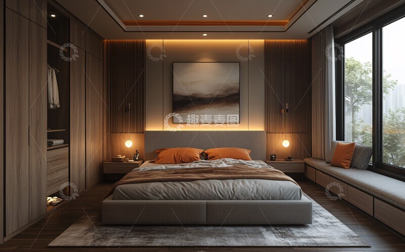 高清大图下载【趣麦麦图】浅棕灰卧室布局2