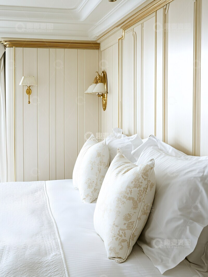 高清大图下载【趣麦麦图】床与墙板金灯饰1