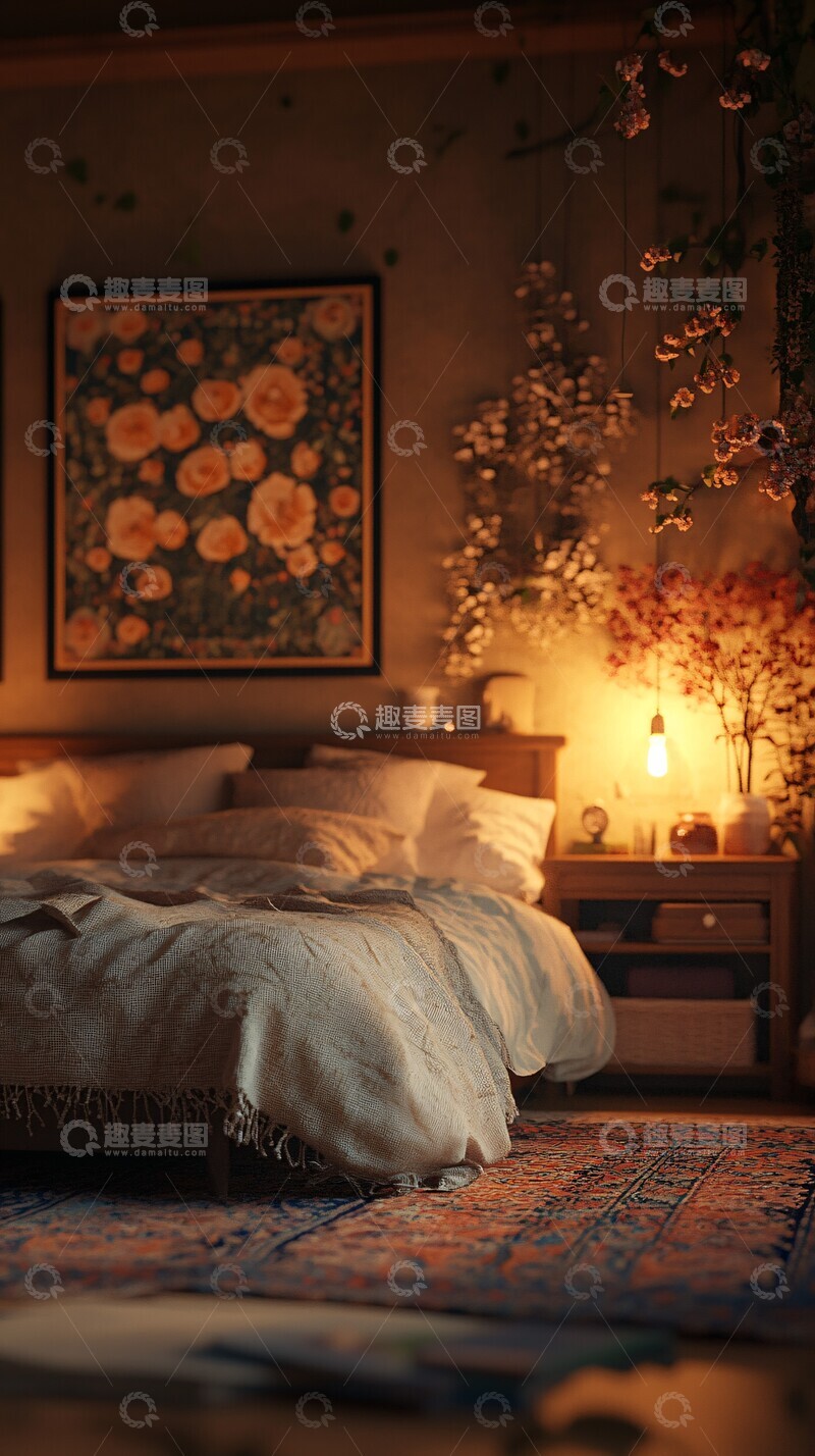 高清大图下载【趣麦麦图】温暖卧室情感背景1