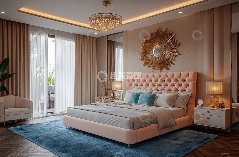 高清大图下载【趣麦麦图】粉色床蓝色地毯1