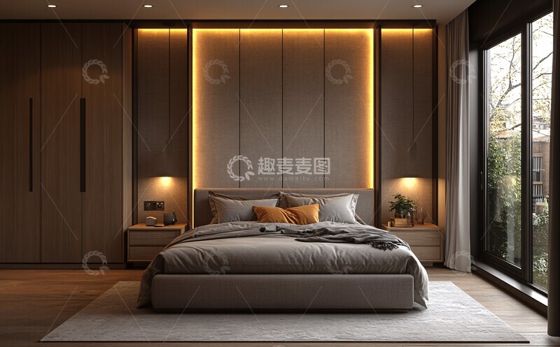 高清大图下载【趣麦麦图】浅棕灰卧室布局1