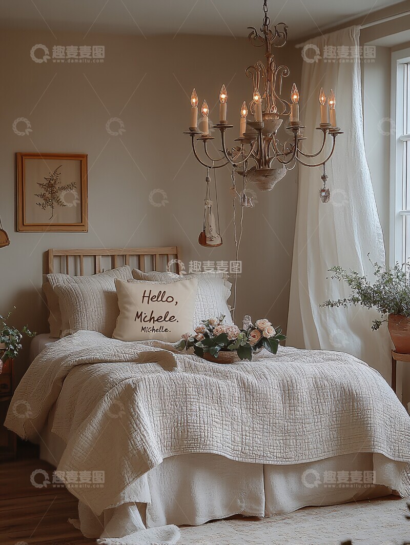 高清大图下载【趣麦麦图】米色卧室窗帘地毯