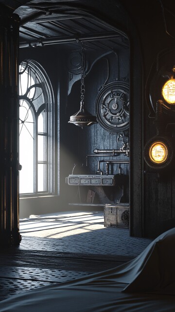 白色蒸汽朋克卧室1