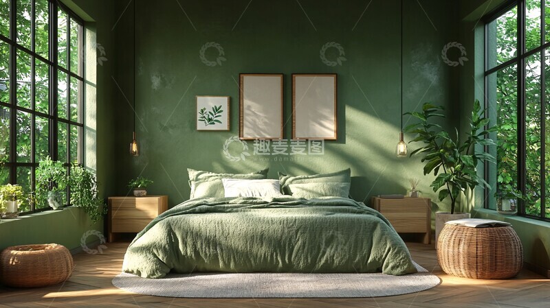 高清大图下载【趣麦麦图】浅棕橄榄绿卧室1