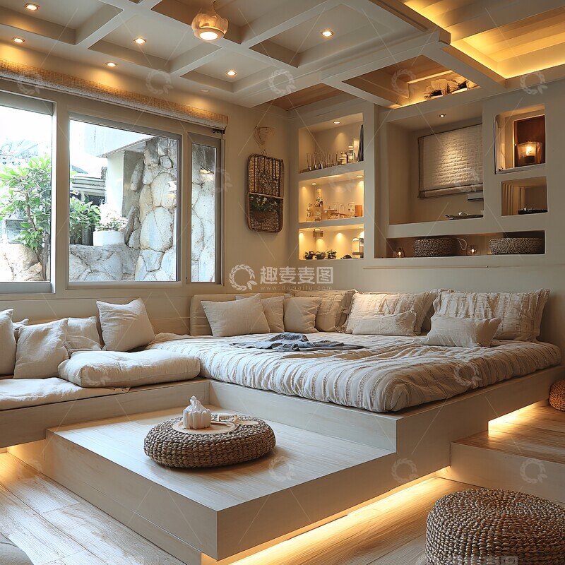 高清大图下载【趣麦麦图】白色房间床和桌1