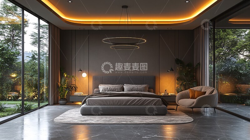 高清大图下载【趣麦麦图】灰色简约卧室设计5