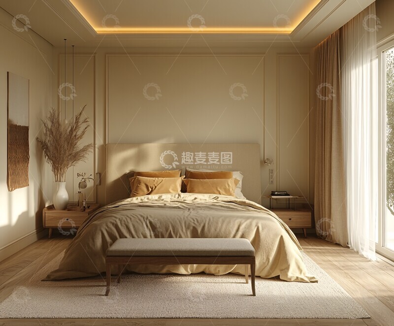 高清大图下载【趣麦麦图】浅色木地板卧室4